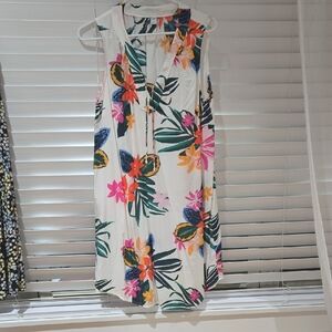 Old Navy White Tropical Floral Mini Dress with Pink & Orange Blooms